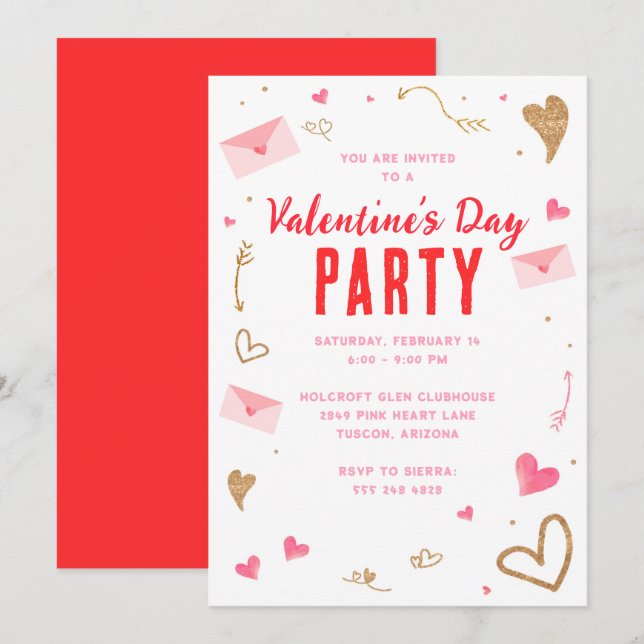Valentines Day Party Invitations (Front/Back)