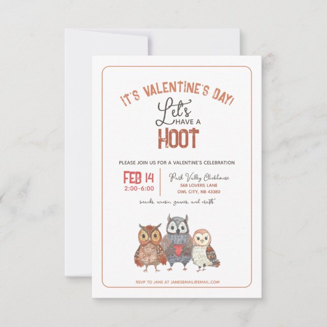 Valentine's Day Party Owl Themed Invitation (Front)