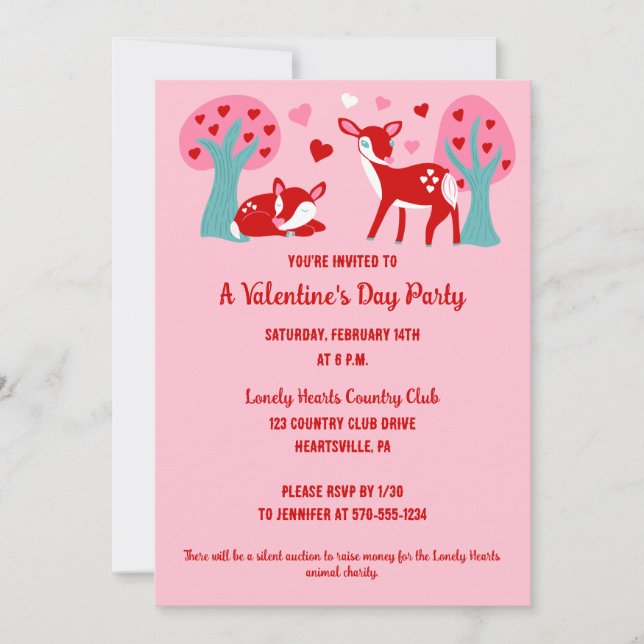 Valentines Day Party Pink Cute Deer Invitation (Front)
