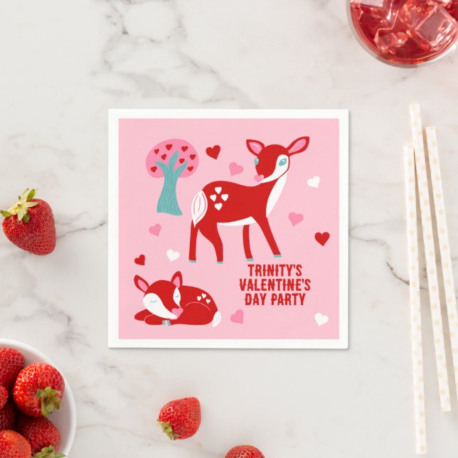 Valentines Day Party Pink Cute Deer Napkin (Insitu)