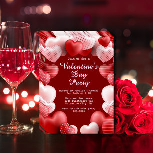 Valentine's Day Party Pink & Red Love Hearts Flyer