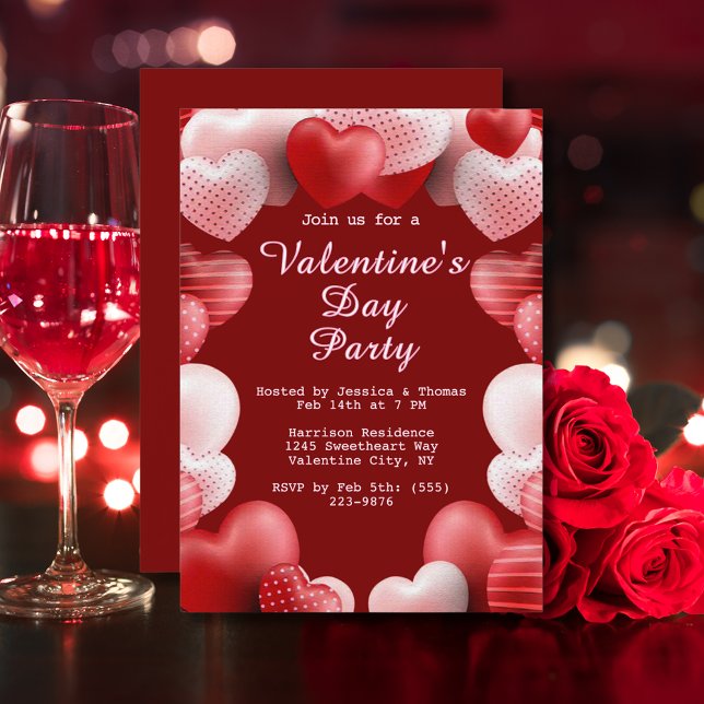 Valentine's Day Party Pink & Red Love Hearts Invitation (Valentine's Day Party Pink & Red Love Hearts Invitation)