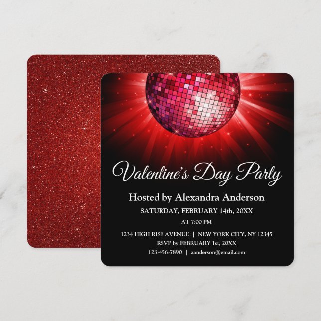 Valentine's Day Party Red Disco Ball Invitation (Front/Back)