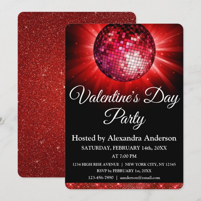 Valentine's Day Party Red Disco Ball Invitation (Front/Back)