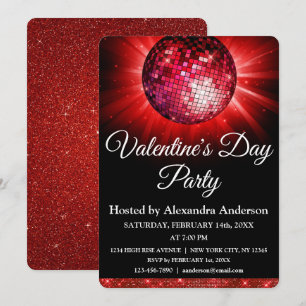Valentine's Day Party Red Disco Ball Invitation