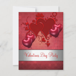 Valentines Day Party Red Love Heart Balloons Invitation