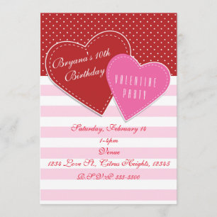 Valentines Day Party Red & Pink Hearts Invitations