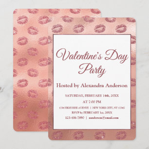Valentine's Day Party Rose Gold Lips Kisses Invitation