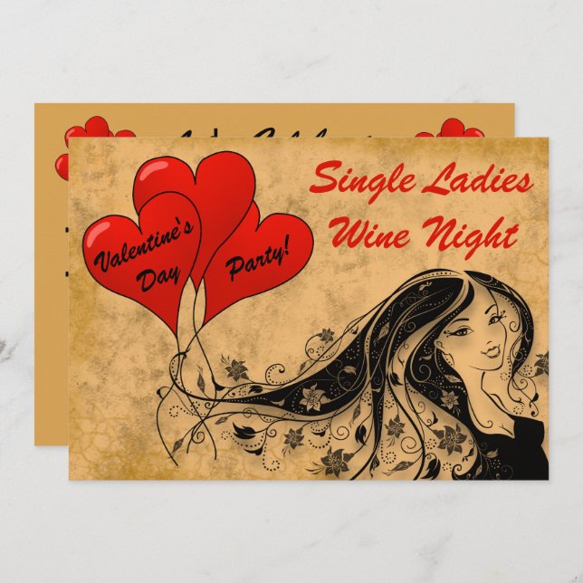 Valentine's Day Party Single Ladies Wine Night Invitation (Front/Back)