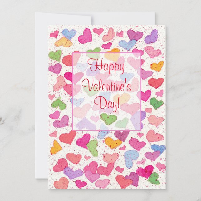 Valentine's Day Party Watercolor Colourful Hearts Invitation (Front)