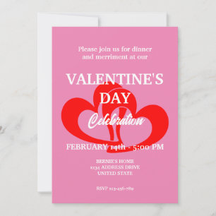 VALENTINES DAY PARTY WITH TWO HEART IN PINK INVITATION