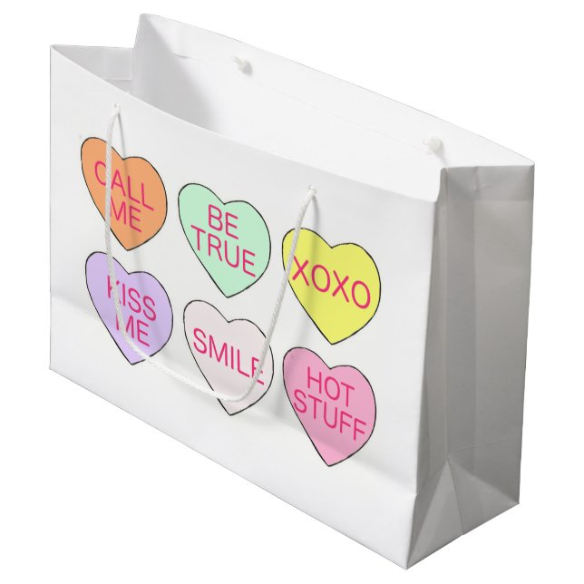 Valentine's Day Pastel Conversation Heart Candy Large Gift Bag (Front Angled)