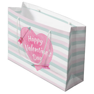 Valentine's Day Pastel Pink Mint Watercolor Heart Large Gift Bag