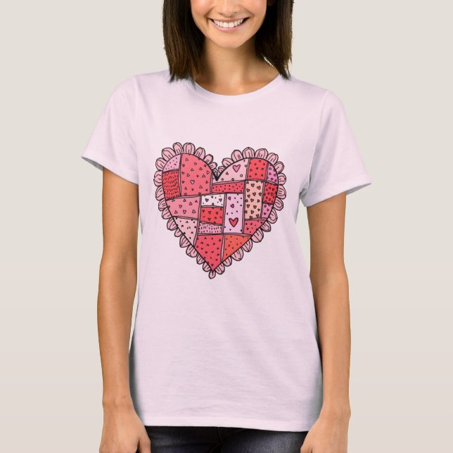 Valentine's Day Patchwork Heart Doodle Women's T-Shirt (Front)