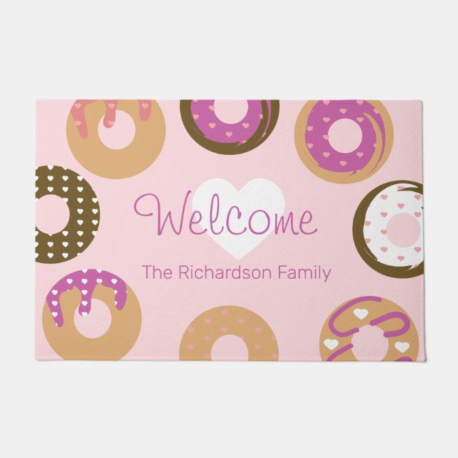 Valentines Day Pattern Doughnuts Hearts Cute   Doormat (Front)