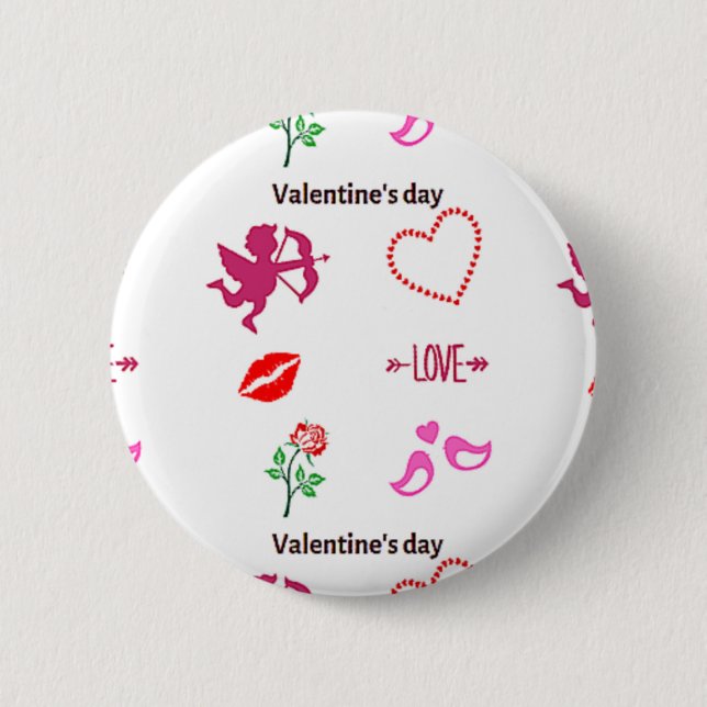 Valentine's day pattern on white 6 cm round badge (Front)