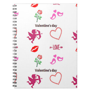Valentine's day pattern on white notebook