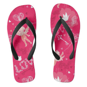 Valentine's Day  Pattern With Cupid Flip Flops