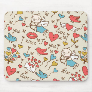 Valentine's Day Pattern with Cupid Mouse Mat