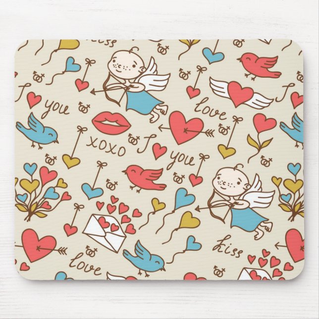 Valentine's Day Pattern with Cupid Mouse Mat (Front)