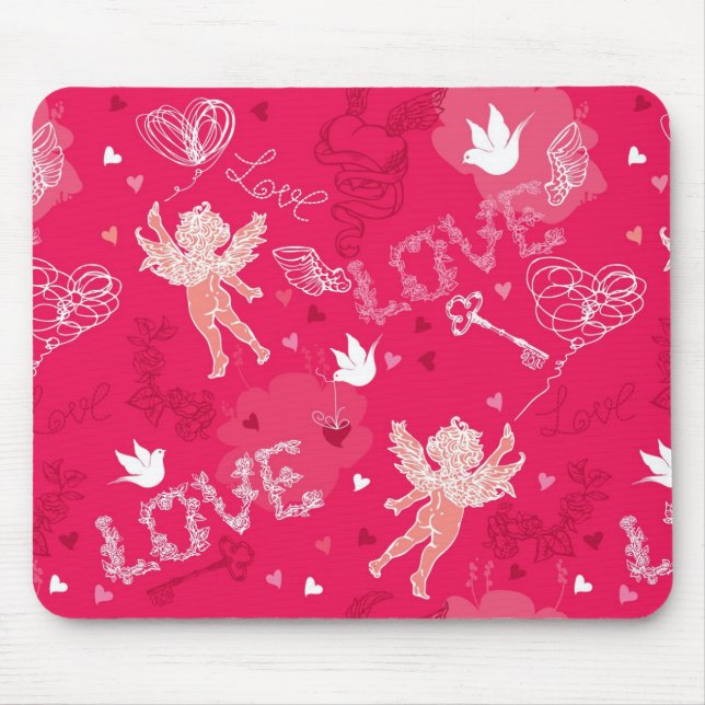 Valentine's Day  Pattern With Cupid Mouse Mat (Front)