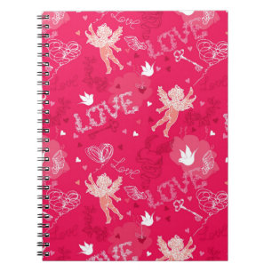 Valentine's Day  Pattern With Cupid Notebook