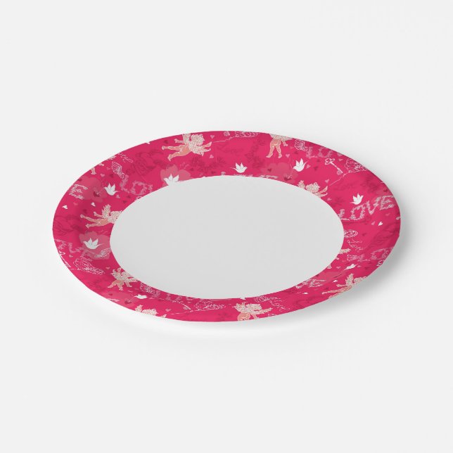 Valentine's Day  Pattern With Cupid Paper Plate (Angled)