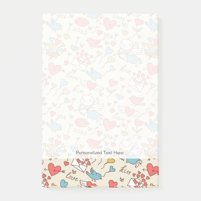 Valentine's Day Pattern with Cupid Post-it Notes (Front)