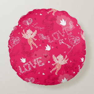 Valentine's Day Pattern With Cupid Round Cushion