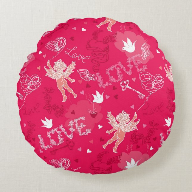 Valentine's Day  Pattern With Cupid Round Cushion (Front)
