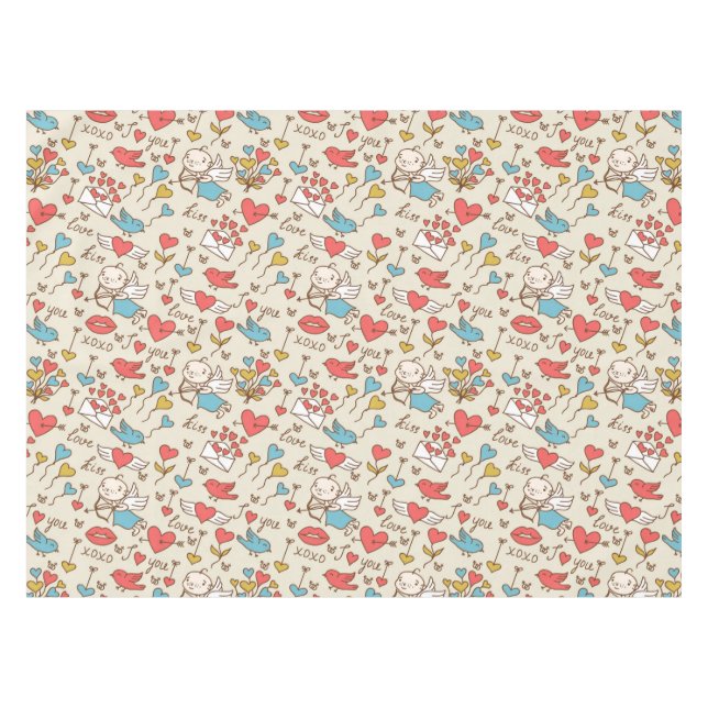 Valentine's Day Pattern with Cupid Tablecloth (Front (Horizontal))