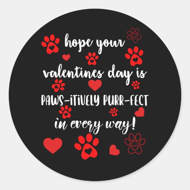 Valentines Day Paws Heart Dog Lover Classic Round Sticker (Front)