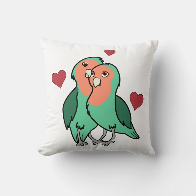 Valentine's Day Peach Faced Love Birds with Hearts Cushion (Front)