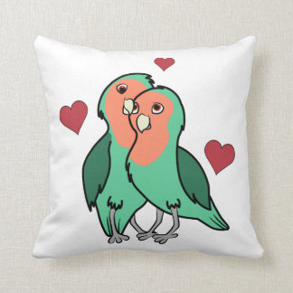 Valentine's Day Peach Faced Love Birds with Hearts Cushion
