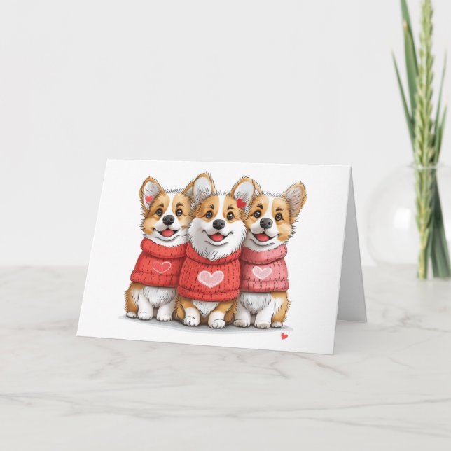 Valentines Day Pembroke Welsh Corgi Dogs Holiday Card (Front)