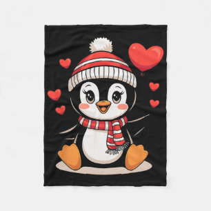 Valentine's Day Penguin Heart Balloon Cute Fleece Blanket