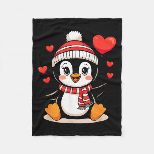 Valentine's Day Penguin Heart Balloon Cute  Fleece Blanket
