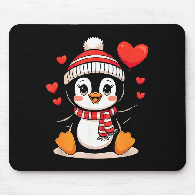 Valentine's Day Penguin Heart Balloon Cute  Mouse Mat (Front)