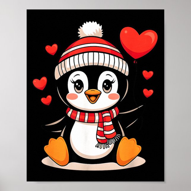 Valentine's Day Penguin Heart Balloon Cute  Poster (Front)