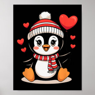 Valentine's Day Penguin Heart Balloon Cute Poster