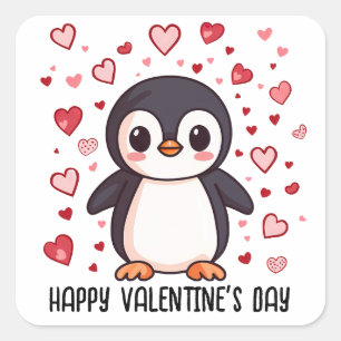 Valentine's Day Penguin Square Sticker