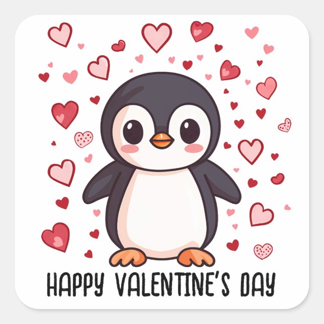 Valentine's Day Penguin Square Sticker (Front)