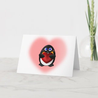 Valentine's Day Penguin with Heart Holiday Card