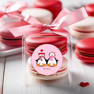 Valentines Day Penguins Classic Round Sticker