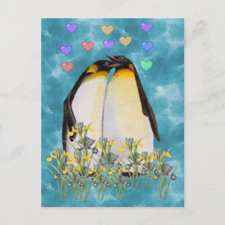 Valentine's Day Penguins Holiday Postcard