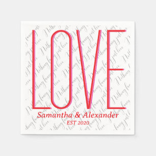 Valentine's Day Personalised Couple Modern Red Napkin