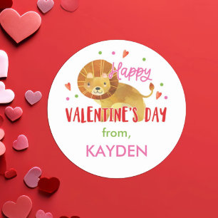 Valentine's Day Personalised Lion Treat   Classic Round Sticker