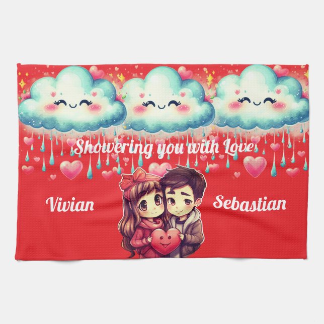 Valentine's Day Personalised names Kitchen Towel (Horizontal)