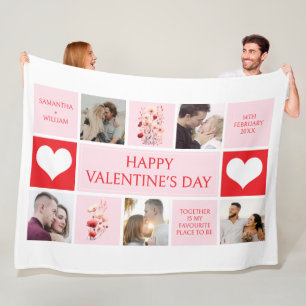 Valentines Day Personalised Photo Collage  Fleece Blanket