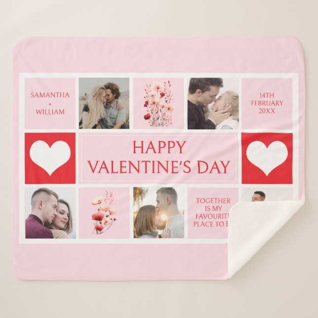 Valentines Day Personalised Photo Collage  Sherpa Blanket (Front (Horizontal))